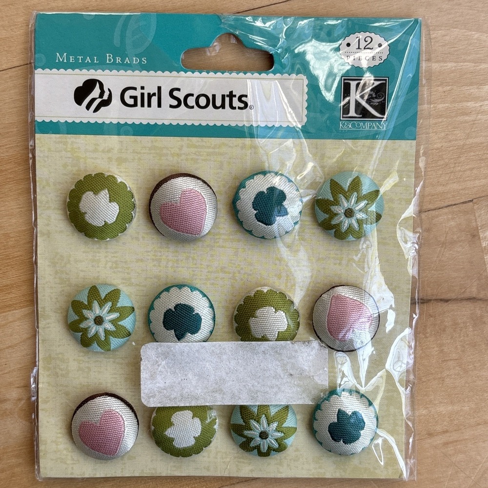 K & Company Girl Scouts Fabric Stitched Metal Brads Crafting Scrapbooking 12 pcs